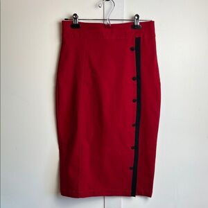 RockSteady Red Pencil Skirt with Black Trim and Buttons